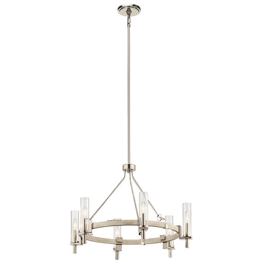 Product image for Kichler 44284WWW Telan 6 Light Chandelier White Washed Wood with Polished Nickel Accents