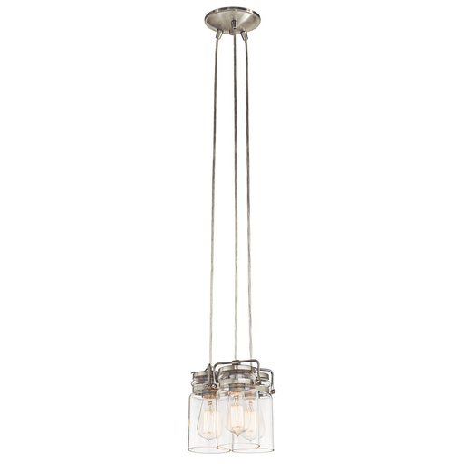 Product image for Kichler 42869NI Brinley™ 7.75" 3 Light Pendant with Clear Glass Brushed Nickel