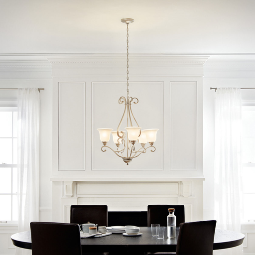 Product image for Kichler 43224NI Camerena™ 31.25" 5 Light Chandelier with White Scavo Glass Brushed Nickel