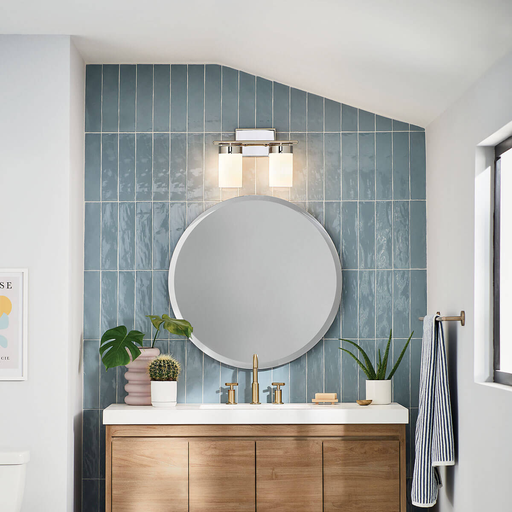 Product image for Kichler 55111PN Ciona™ 14.5" 2 Light Vanity Light with Round Ribbed Glass Polished Nickel