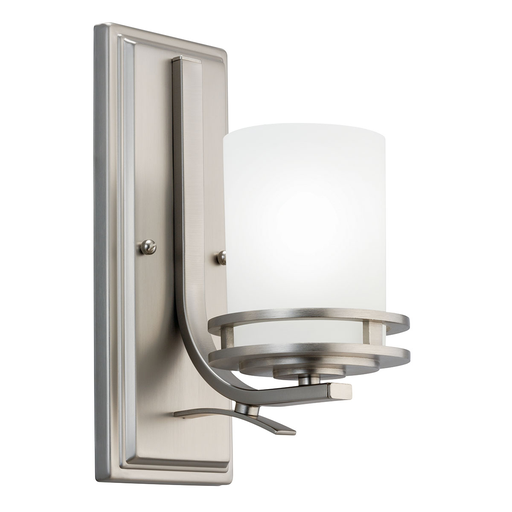 Product image for Kichler 5076NI Hendrik™ 12" 1 Light Wall Sconce with Satin Etched Cased Opal Glass Brushed Nickel