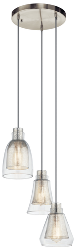 Product image for Kichler 43627NI Evie 3 Light Pendant Brushed Nickel