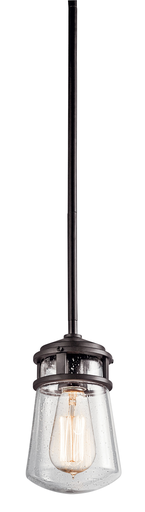 Product image for Kichler 49446AZ Lyndon™ 9.5" 1 Light Pendant with Clear Seeded Glass Architectural Bronze