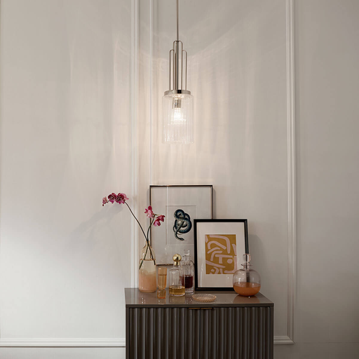 Product image for Kichler 52414PN Kimrose™ 1 Light Mini Pendant with Clear Fluted Glass Polished Nickel
