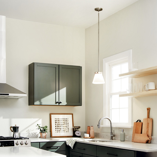 Product image for Kichler 1687NI Hendrik™ 8.75" 1 Light Mini Pendant with Satin Etched Cased Opal Glass Brushed Nickel