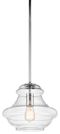 Product image for Kichler 42044CH Everly™ 10.25" 1 Light Schoolhouse Pendant Clear Glass Chrome