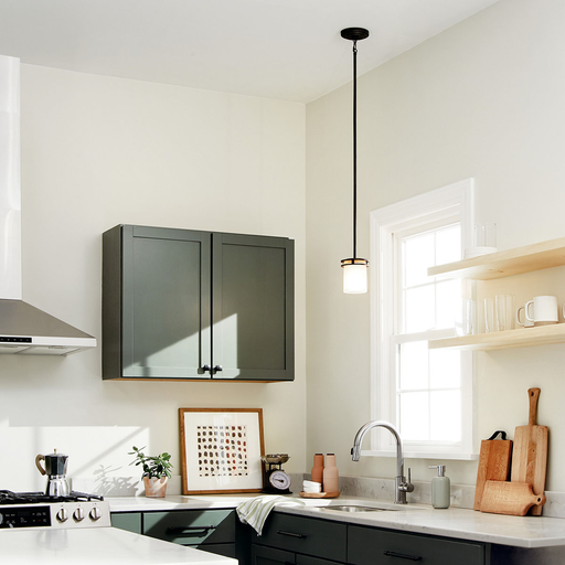 Product image for Kichler 3475OZ Hendrik™ 7.5" 1 Light Mini Pendant with Light Umber Etched Glass Olde Bronze®