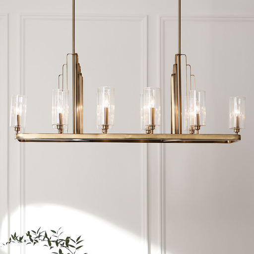 Product image for Kichler 52413BNB Kimrose™ 10 Light Linear Chandelier with Clear Fluted Glass Brushed Natural Brass
