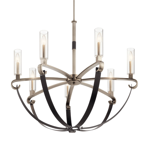 Product image for Kichler 52016CLP Artem 34" 7 Light Chandelier with Clear Glass Cylinders Classic Pewter