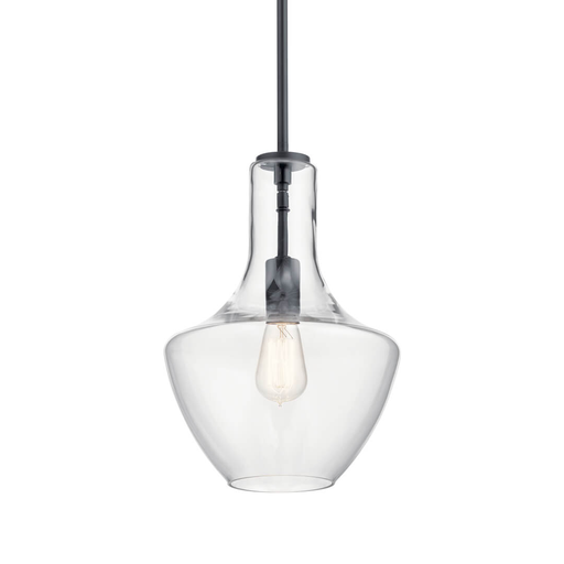 Everly 15" Bell Pendant Clear Glass Black