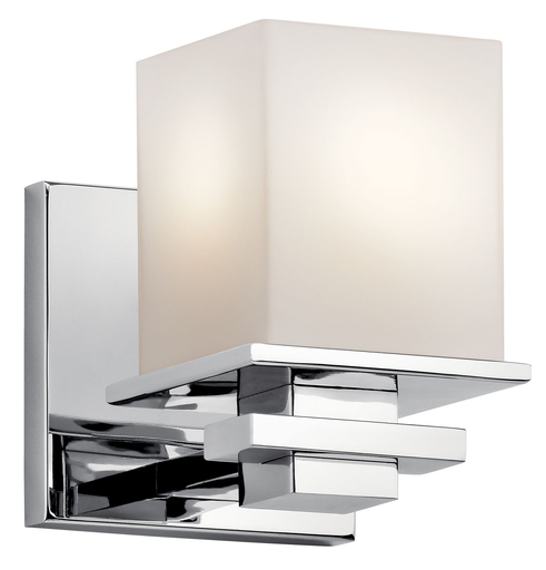 Product image for Kichler 45149CH Tully™ 6.5" 1 Light Wall Sconce with Satin Etched Cased Opal Glass Chrome