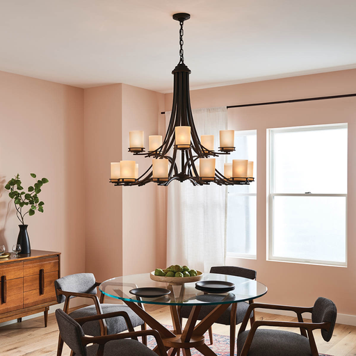 Product image for Kichler 1675OZ Hendrik™ 36" 15 Light Chandelier with Light Umber Etched Glass Olde Bronze®