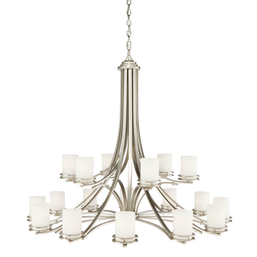 Product image for Kichler 1873NI Hendrik™ 41.5" 18 Light 2 Tier Chandelier with Satin Etched Cased Opal Glass Brushed Nickel