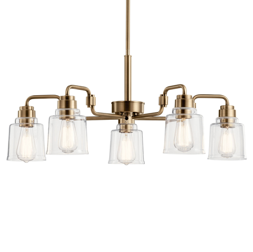 Product image for Kichler 52398WBR Aivian™ 30" 5 Light Chandelier with Clear Glass Weathered Brass