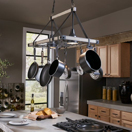 Product image for Kichler 34824 Barrington 34" x 20" Lighted Pot Rack Anvil Iron