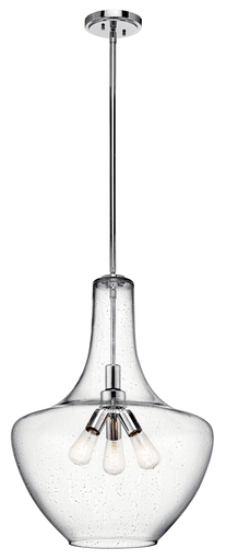 Product image for Kichler 42198CH Everly™ 27.5" 3 Light Bell Pendant Clear Seeded Glass Chrome