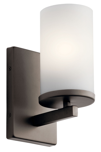 Product image for Kichler 45495OZ Crosby 9.25" 1 Light Wall Sconce with Satin Etched Cased Opal Olde Bronze®