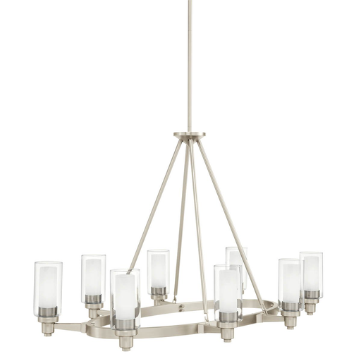 Product image for Kichler 2345NI Circolo 27" 8 Light Oval Chandelier with Clear Outer and Satin Etched Inner Cylinders Brushed Nickel
