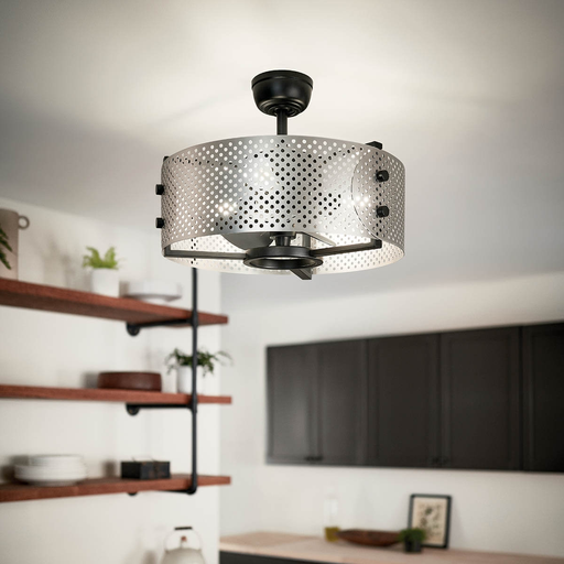 Product image for Kichler 300041SBK Eyrie 23" Fandelier Brushed Nickel Cage Black Accents