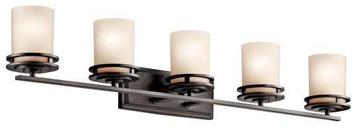Product image for Kichler 5085OZ Hendrik™ 43" 5 Light Vanity Light with Light Umber Etched Glass Olde Bronze®