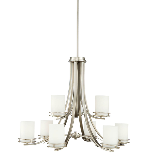 Product image for Kichler 1674NI Hendrik™ 25.75" 9 Light Chandelier with Satin Etched Cased Opal Glass Brushed Nickel