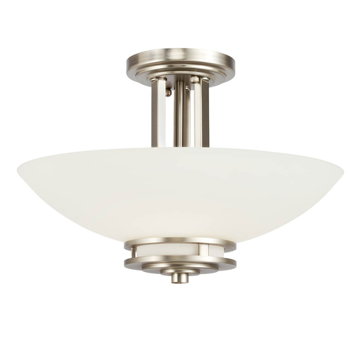 Product image for Kichler 3674NI Hendrik™ 15" 2 Light Semi Flush with Satin Etched Cased Opal Glass Brushed Nickel