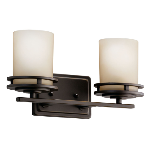 Product image for Kichler 5077OZ Hendrik™ 14.5" 2 Light Vanity Light with Light Umber Etched Glass Olde Bronze®