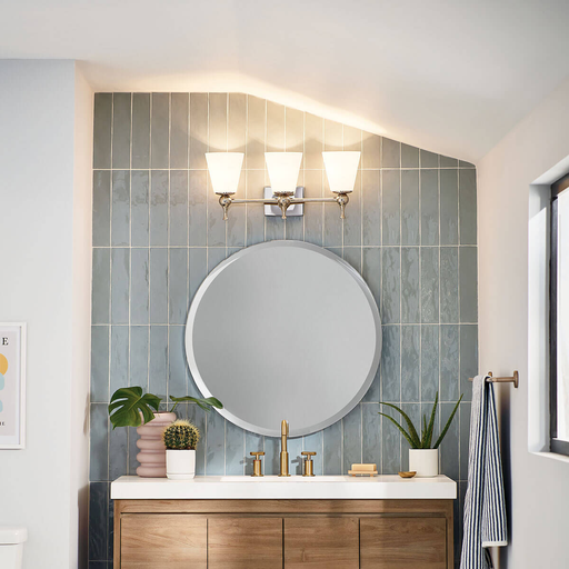 Product image for Kichler 55092PN Cosabella™ 24" 3 Light Vanity Light with Satin Etched Case Opal Glass Polished Nickel