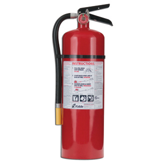 Product image for Kidde Home Safety 466204 5.21 x 19.52 Inch 20 Foot Discharge Monoammonium Phosphate Mild Steel Fire Extinguisher
