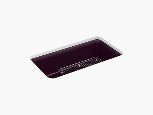 Cairn® - 33-1/2" x 18-5/16" x 10-1/8" Neoroc® undermount single-bowl kitchen sink with rack - Matte Black Plum