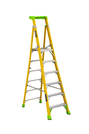 Product image for Louisville Ladder FCP1408HD 8ft Fiberglass Cross Pinnacle Platform / Leaning Step Ladder, Type IAA, 375lb Load Capacity
