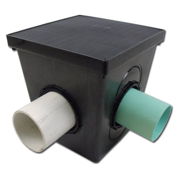Square Catch Basins - 9" Drain Box With Grate And 2 Seals - Black
