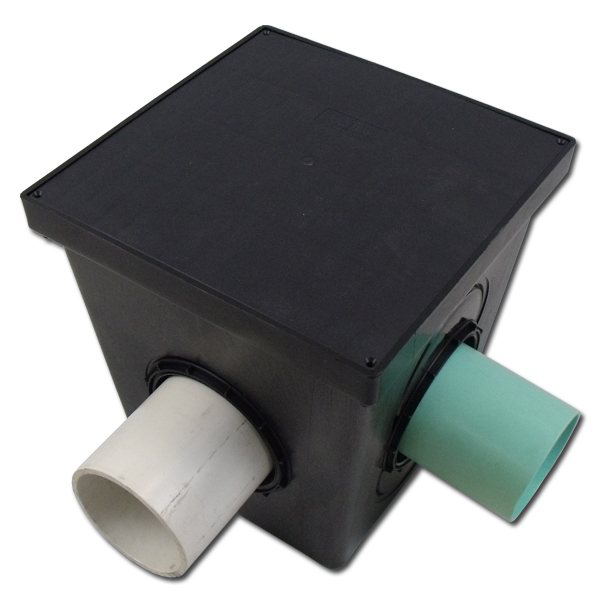 Square Catch Basins - 9" Drain Box With Grate And 2 Seals - Black