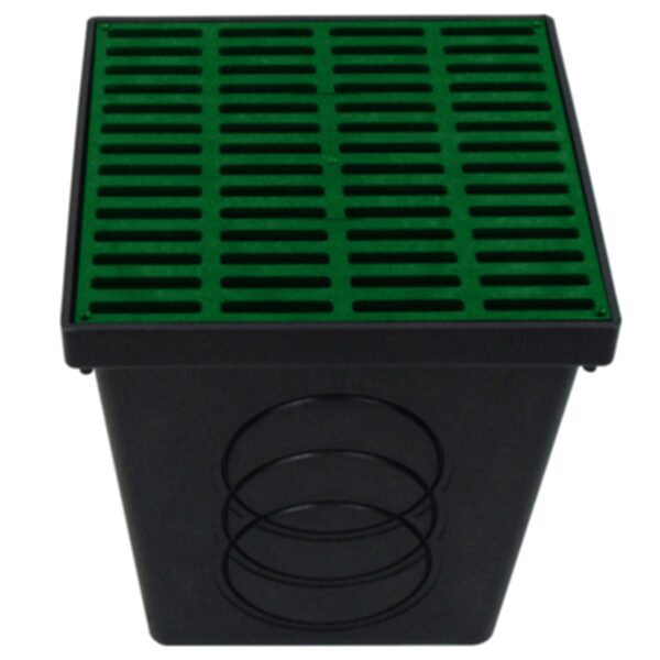Square Catch Basins - 9" Drain Box With Grate And 2 Seals - Black