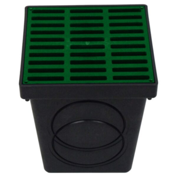 Square Catch Basins - 9" Drain Box With Grate And 2 Seals - Black