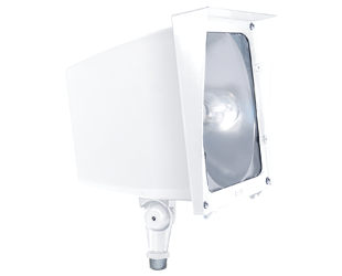 Product image for RAB EZHH150QTW 150 W 120/208/240/277 Volt 9 x 9 x 8-3/4 Inch White Die-Cast Aluminum HID Floodlight Fixture