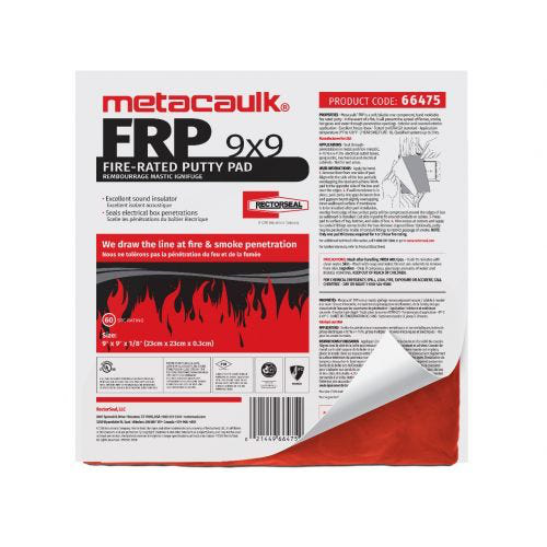 Rectorseal 66475 Metacaulk® Fire-Rated Putty Pad, 9" x 9" x 1/8" Product image for Rectorseal 66475 Metacaulk® Fire-Rated Putty Pad, 9" x 9" x 1/8"