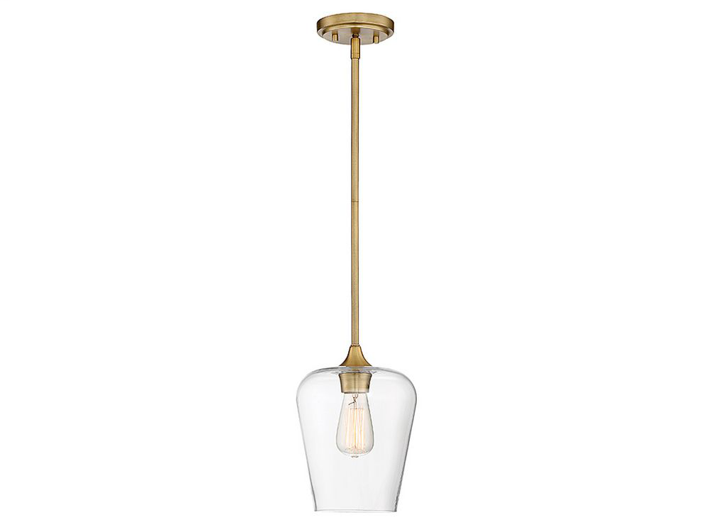 Product image for SAVOY 7-4036-1-322 WARM BRASS 8.25IN WIDE CLEAR GLASS PENDANT