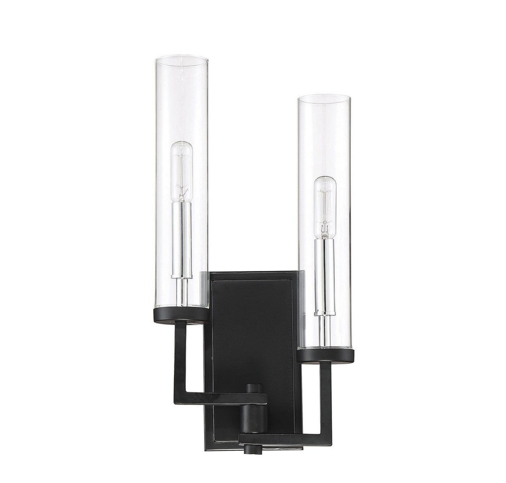 Folsom 2 Light Wall Sconce, Matte Black with Polished Chrome Accents