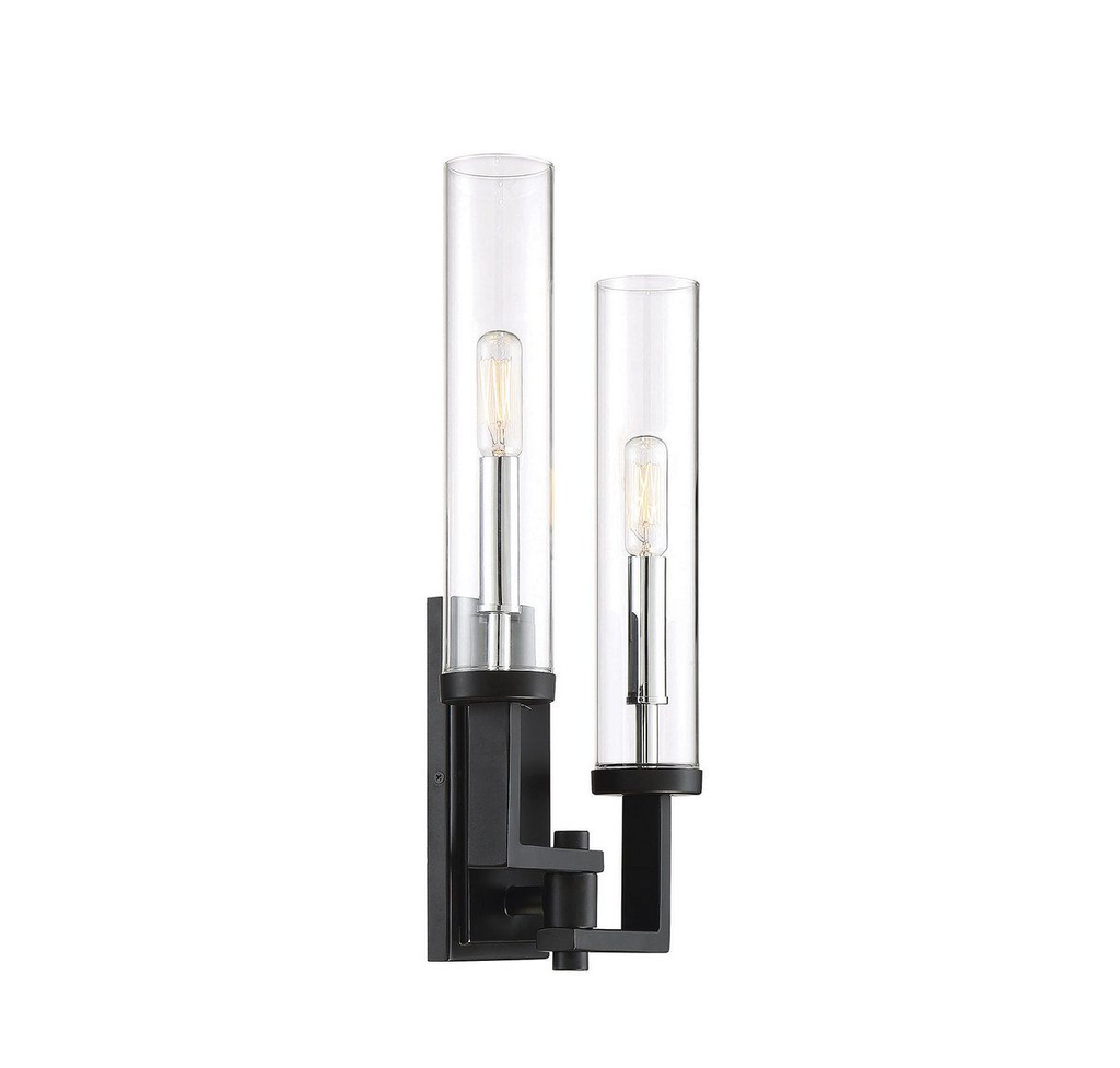 Folsom 2 Light Wall Sconce, Matte Black with Polished Chrome Accents