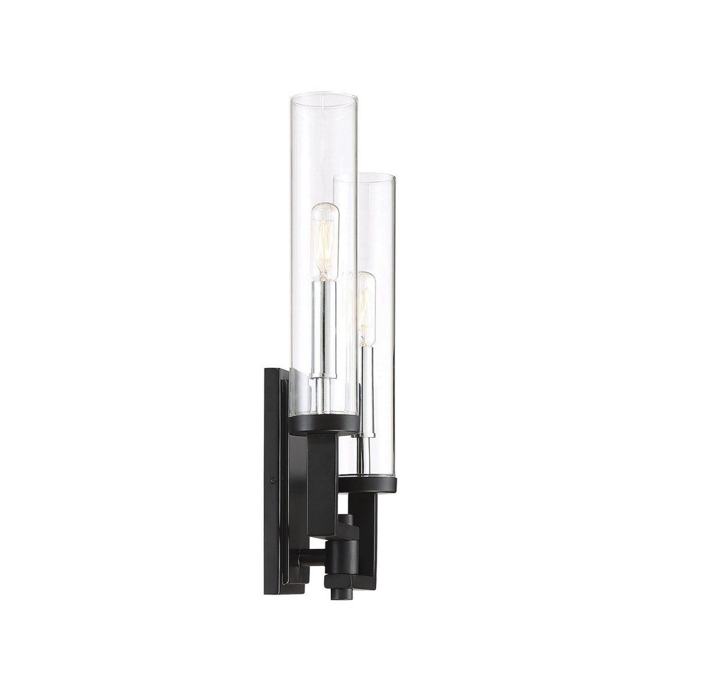 Folsom 2 Light Wall Sconce, Matte Black with Polished Chrome Accents