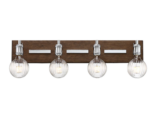 Barfield 4 Light Bath Bar, Polished Nickel w/ Wood accents