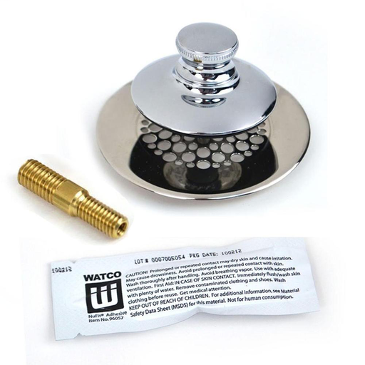 48750 Universal NuFit® Push Pull® Bathtub Stopper with Grid Strainer - Optional 948700 Innovator Trim Kit 48750-PP-CP-G-47