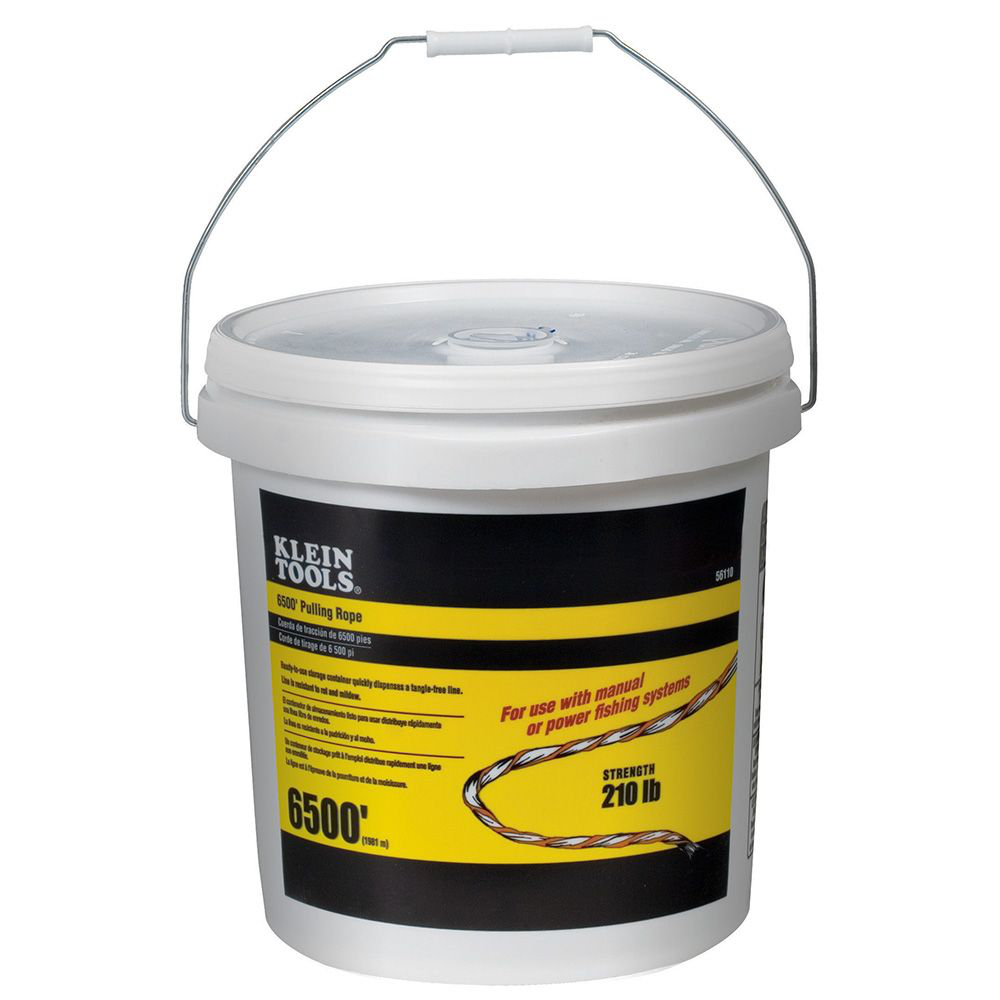 Klein Tools 56110 210 lb 5 Gallon Bucket Polypropylene Fish Tape Pull Line with Orange Tracer Klein Tools 56110 210 lb 5 Gallon Bucket Polypropylene Fish Tape Pull Line with Orange Tracer