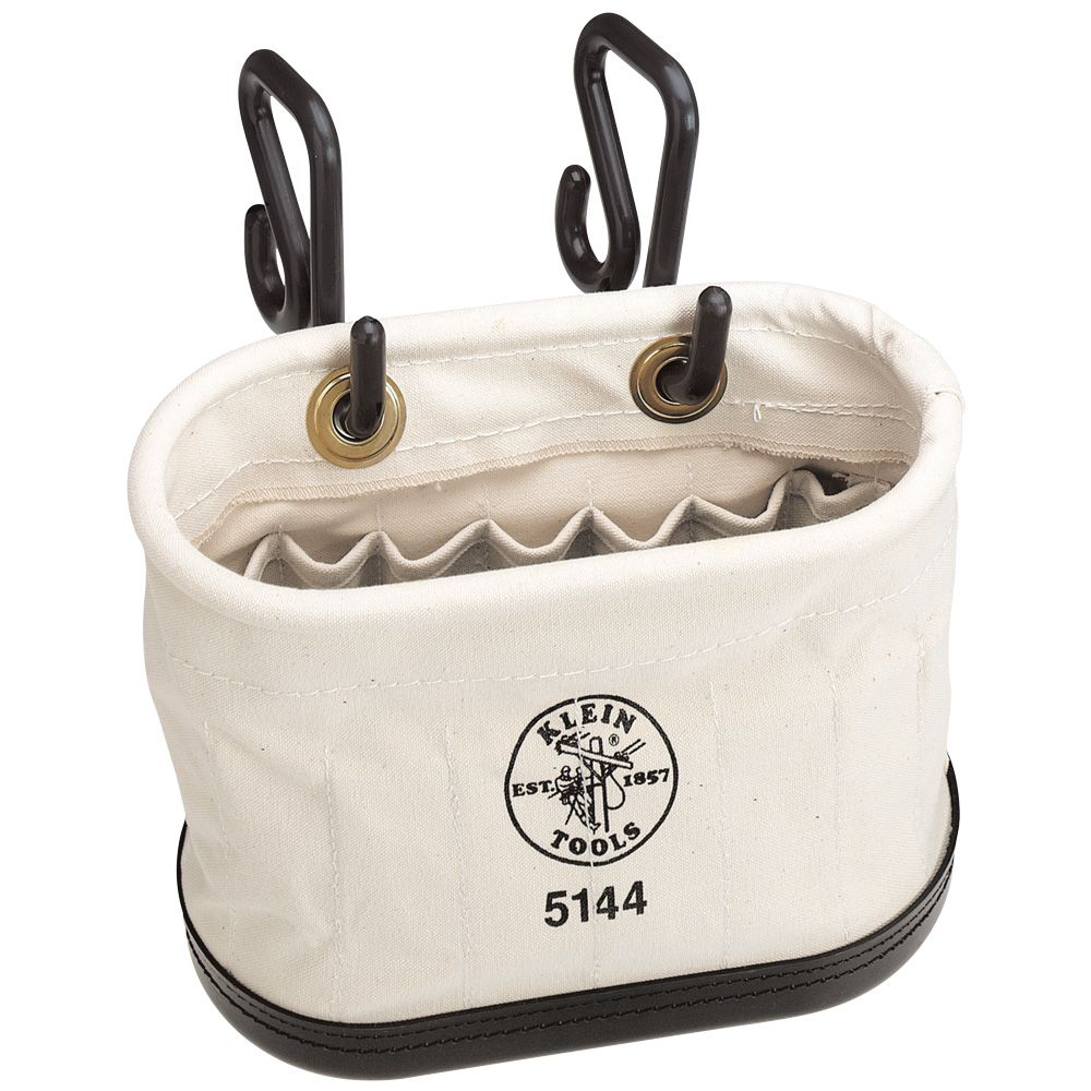 Klein Tools 5144 14 x 7 x 10 Inch Canvas 2-Hook 15-Pocket Aerial Basket Oval Bucket Klein Tools 5144 14 x 7 x 10 Inch Canvas 2-Hook 15-Pocket Aerial Basket Oval Bucket