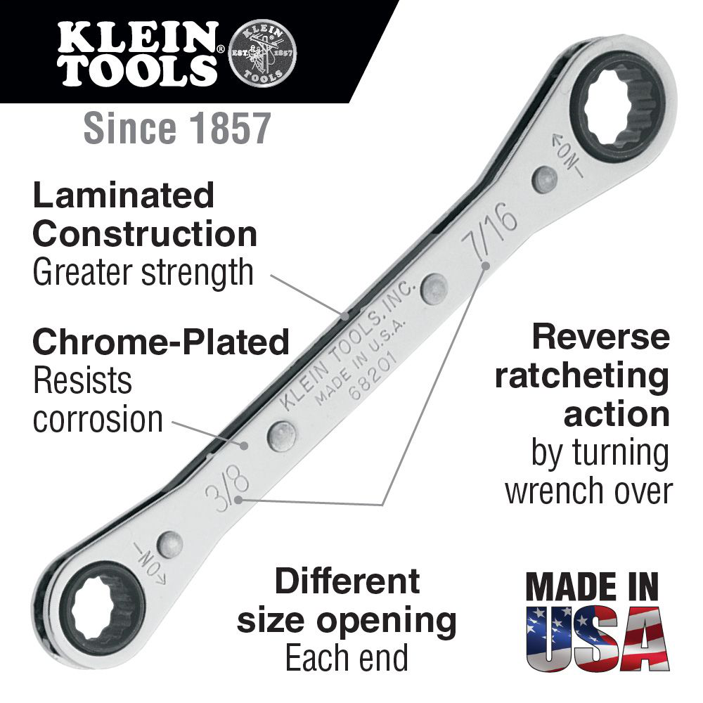 Klein Tools 68200 4-3/8 x 1/4 x 5/16 Inch 12-Point Ratcheting Box Wrench Klein Tools 68200 4-3/8 x 1/4 x 5/16 Inch 12-Point Ratcheting Box Wrench