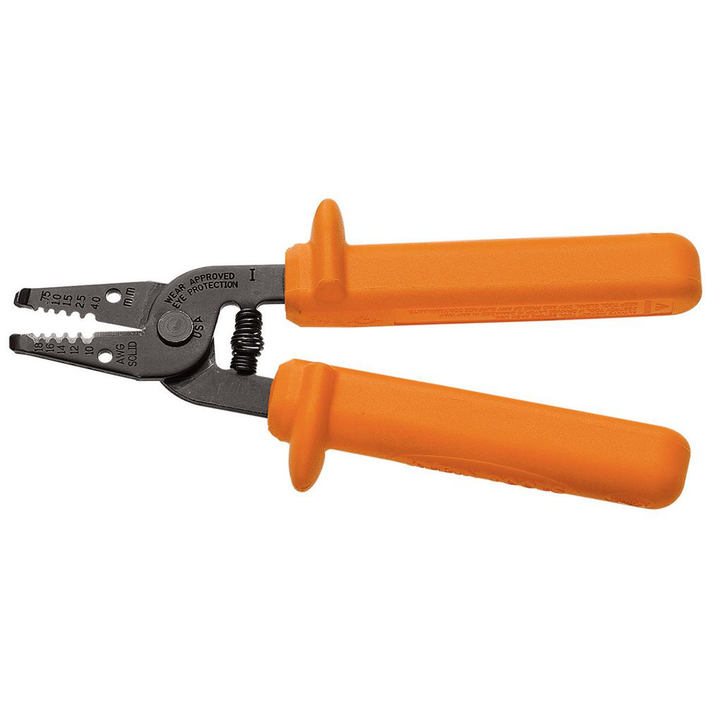 Klein Tools 11045-INS 7 Inch 10 to 18 AWG Hardened Spring Steel Orange Handle Spring Loaded Insulated Wire Stripper/Cutter Klein Tools 11045-INS 7 Inch 10 to 18 AWG Hardened Spring Steel Orange Handle Spring Loaded Insulated Wire Stripper/Cutter