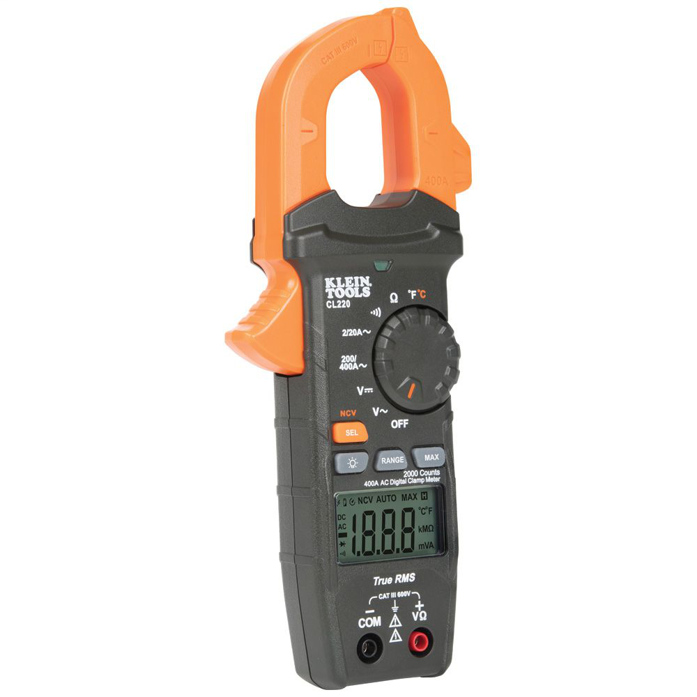 Klein CL220 Digital Clamp Meter, AC AutoRanging 400 Amp with Temp