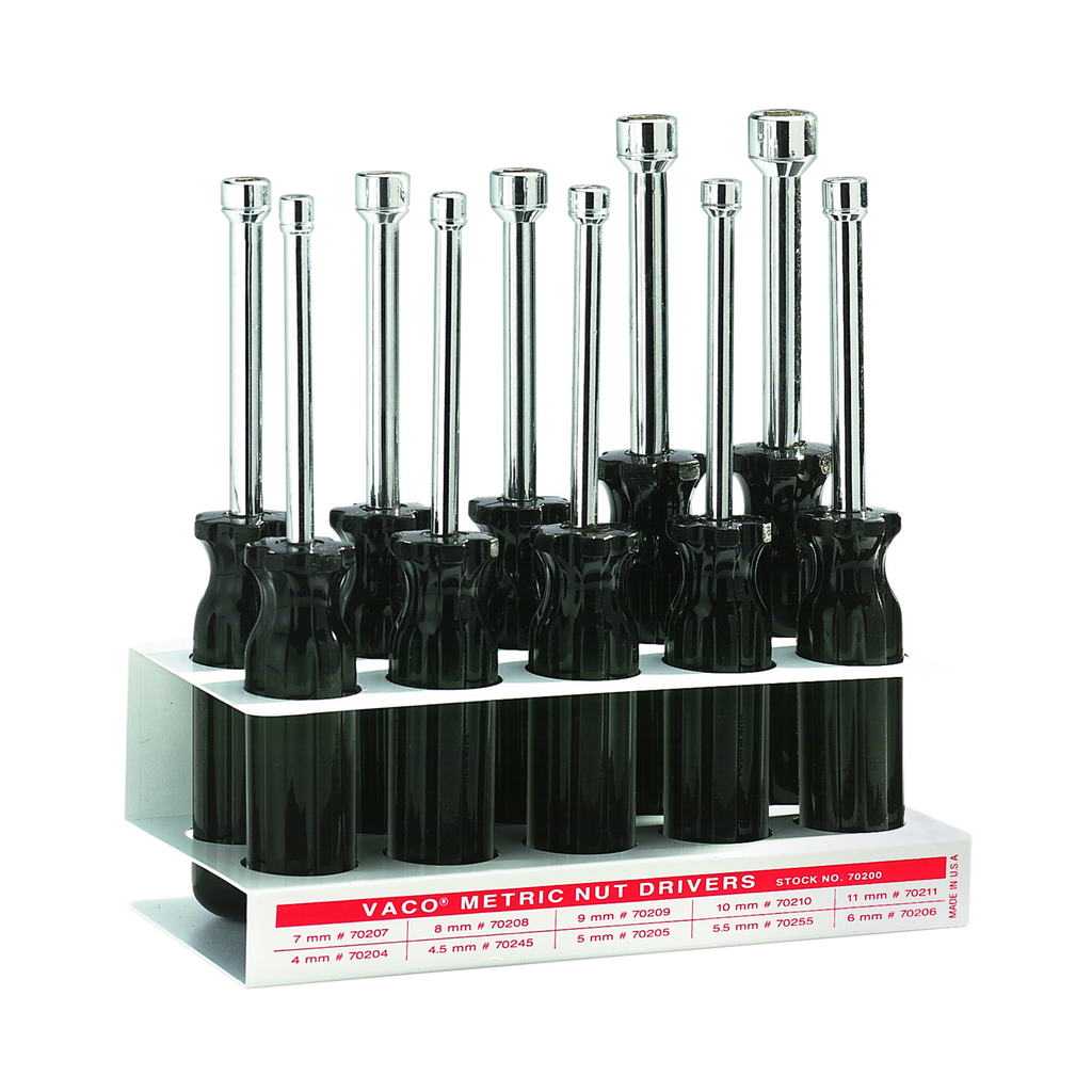 Product image for Klein 70200 Nut Driver Set, Metric Nut Drivers, 3" Shafts, 10-Piece
