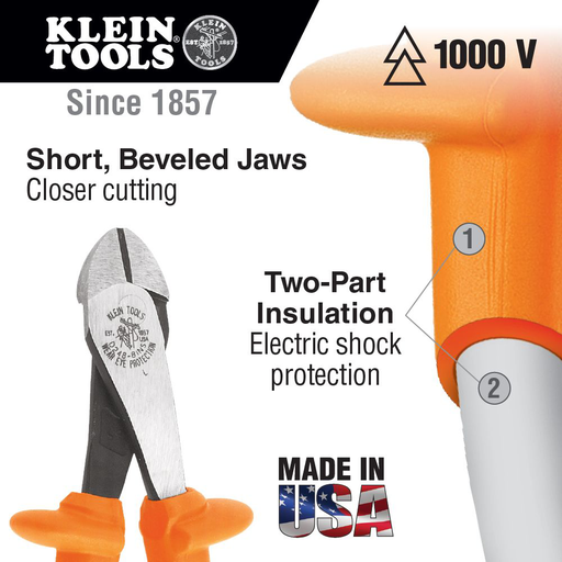 Klein D200028INS Diagonal Cutting Pliers, Insulated, HeavyDuty, 8